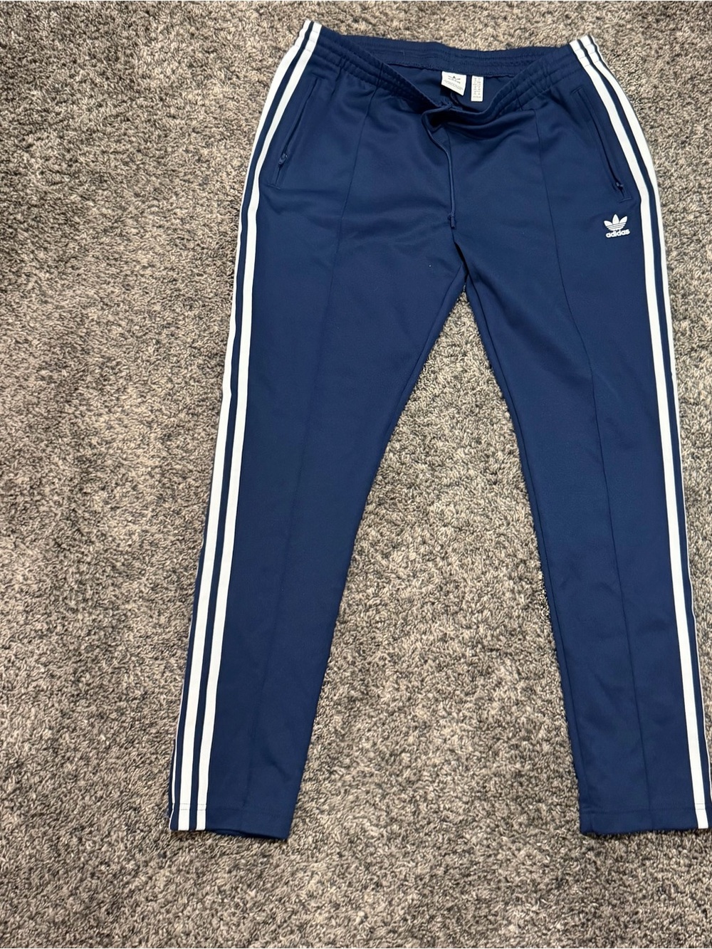Adidas Women’s Navy Blue Track Pants with White Stripes